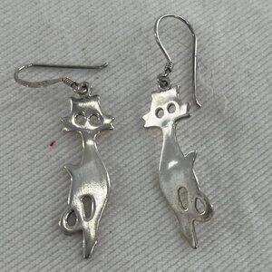 ND 925 Sterling Silver Cat pierced earrings Vintage